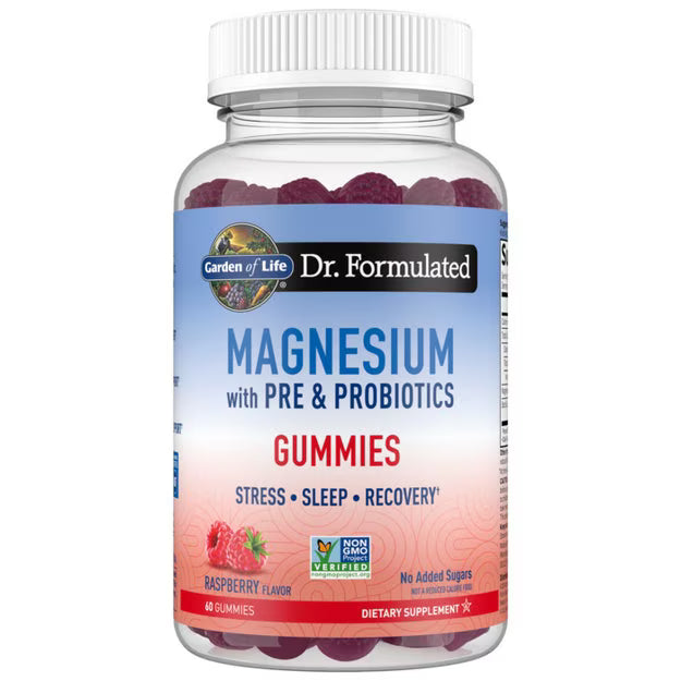 Garden of Life Dr. Formulated Magnesium + Pre & Probiotics Gummies – Raspberry (60 gummies)