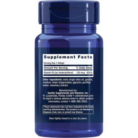 Vitamin D3 - Life Extension  5000 IU – 60 Softgels